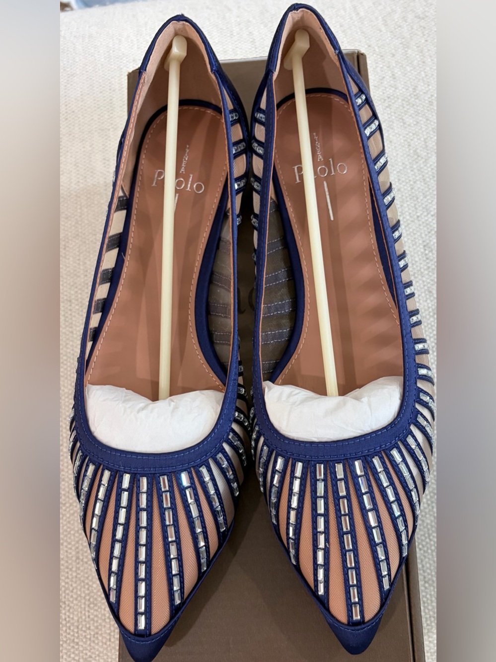 NIB SZ 9 Linea Paolo Noelle Navy Satin Embellished Flats